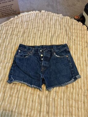 Levi's Dark Blue Button-Fly Denim Shorts